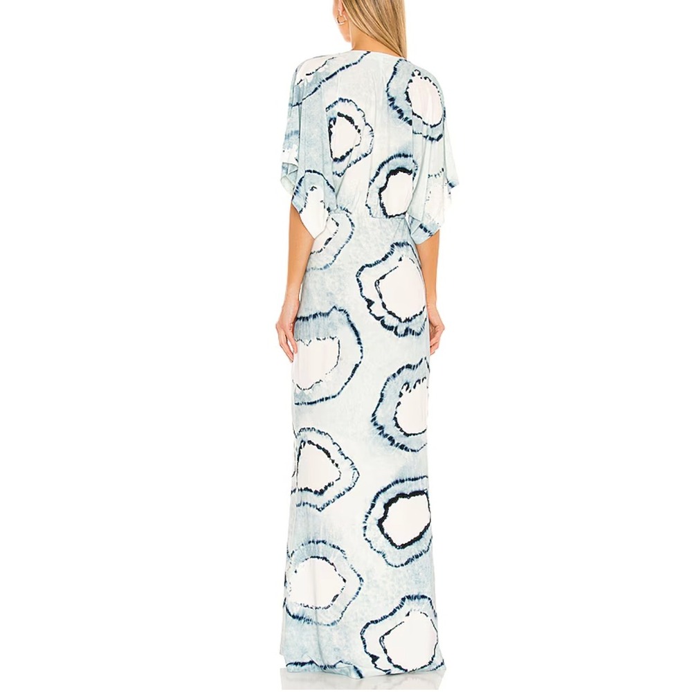 Norma Kamali Obie Tie-Dye Coverup Gown Blue White Shibori Maxi Dress XS - Picture 2 of 5